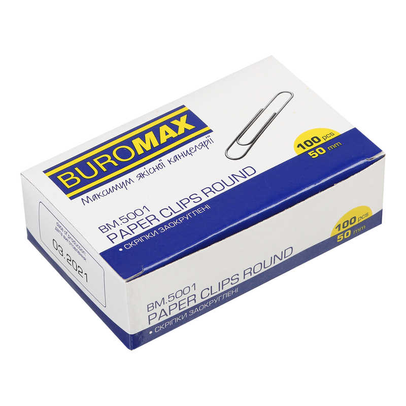 Скріпки BUROMAX (BM.5001) 50 мм, круглі, нікельовані, 100 шт.